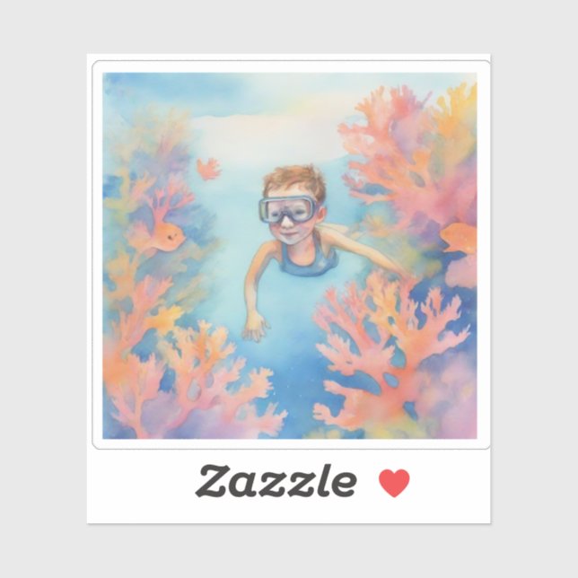 Adesivo Jovem snorkeler aproveitando o recife (Folha)