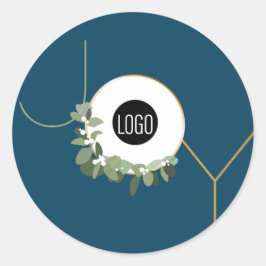 Adesivo Joy Blue Christmas Modern wreath Logo personalizad