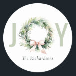 Adesivo Joy Blush Green Christmas Wreath Watercolor<br><div class="desc">Se precisar de mais alguma personalização,  por favor,  sinta-se à vontade para me enviar uma mensagem em yellowfebstudio@gmail.com.</div>