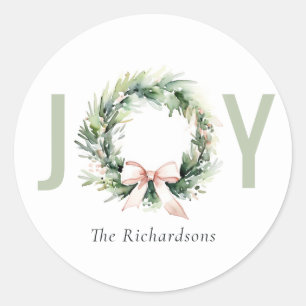 Adesivo Joy Blush Green Christmas Wreath Watercolor
