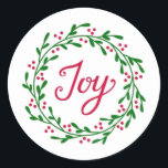 Adesivo Joy Christmas Sticker<br><div class="desc">Joy Christmas Sticker Criado por Inky_Ar Disponível em diferentes tamanhos e estilos Forma: Classic Round Sticker Faça seu estilo único criando adesivos personalizados para cada ocasião! De envios especiais e reservas para atividades infantis e projetos DIY, você encontrará esses adesivos como excelente para tantos usos. Adicione seus próprios designs, padrões,...</div>