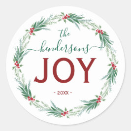 Adesivo Joy Christmas Wreath Name Handwritten Script