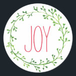 Adesivo Joy Christmas Wreath Typoographic Cotes Stickers<br><div class="desc">Etiquetas de Natal simples e bonito com uma coroa verde e a palavra Joy em uma elegante letra vermelha.</div>