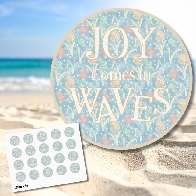 Adesivo Joy Comes in Waves – Boho Beach  (Joy Comes in Waves – Boho Beach Round Sticker Set)