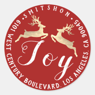 Adesivo Joy Deer Holiday Return Endereço Red Whit RSVP Dou
