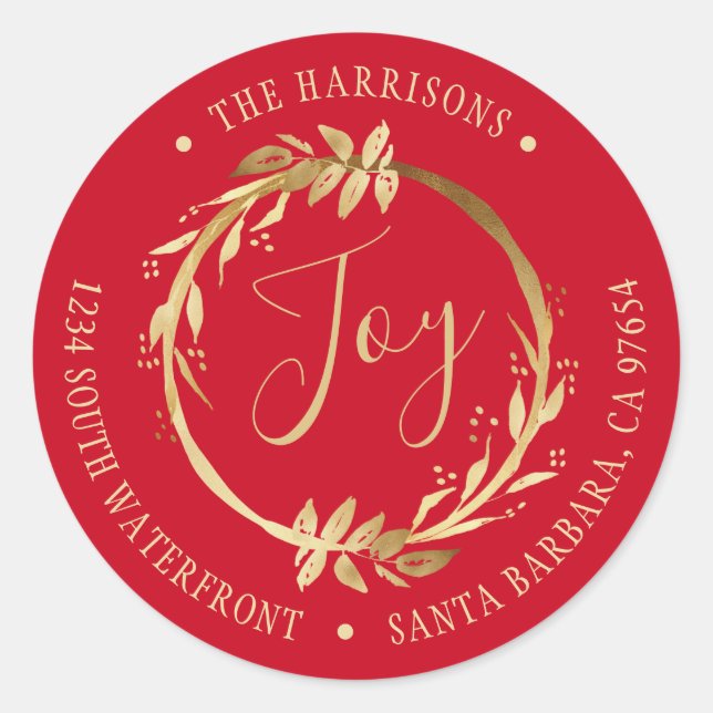 Adesivo Joy Dourado Wreath Red Family Endereço de retorno (Frente)