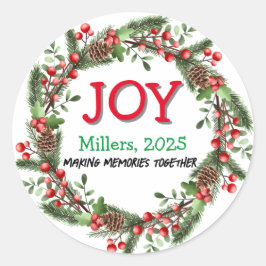 Adesivo Joy Felry Christmas Wreath Family Name Red Xmas