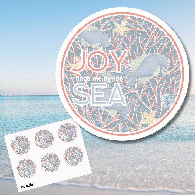 Adesivo Joy Finds Me By The Sea – Boho Beach  (Modern Coastal Round Stickers for Planners, Journals, and More)