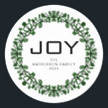 Adesivo Joy Floral Christmas Wreath Family Name Classic<br><div class="desc">Joy Floral Christmas Wreath Family Name Classic</div>