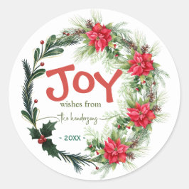 Adesivo Joy Handwritten Script Name Christmas Wreath Red