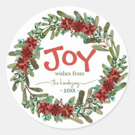 Adesivo Joy Handwritten Script Name Red Christmas Wreath