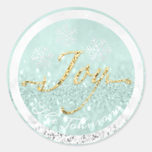 Adesivo Joy Holidays Nome Snowflakes Blue Dourado Mint Cin