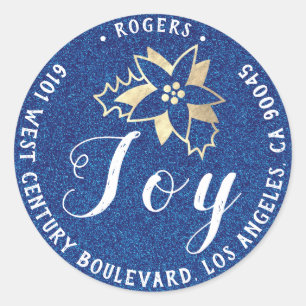 Adesivo Joy Holly Holiday Return Address Blue RSVP Dourado
