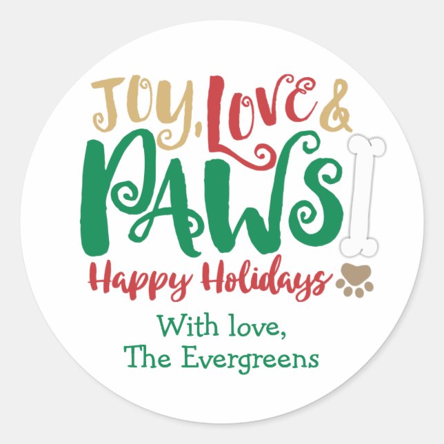 Adesivo Joy Love PAWS Dog Happy Holidays (Frente)