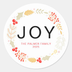 Adesivo Joy - Nome da família Floral Christmas Wreath