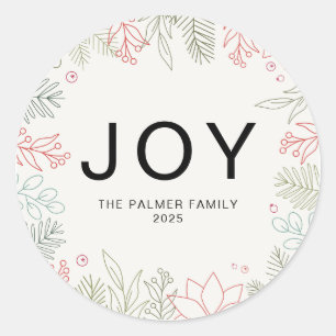 Adesivo Joy - Nome da família Floral Christmas Wreath