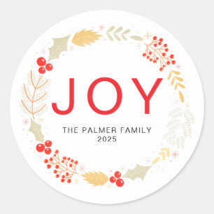 Adesivo Joy - Nome da família Floral Christmas Wreath