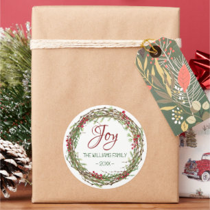 Adesivo Joy - Nome da Família Wreath de Natal
