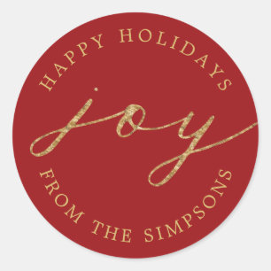 Adesivo Joy Personalized Red Holiday Classk Round Sticker