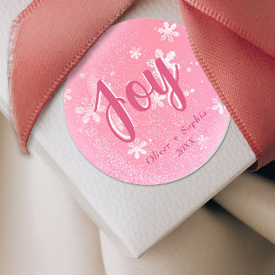 Adesivo Joy Pink Snowflakes Fala Natal Tag de presente de 