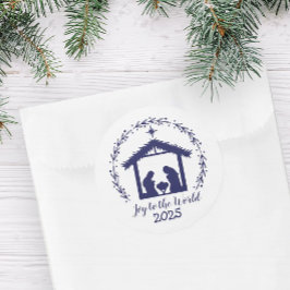 Adesivo Joy to the World Blue Natividade Classic Round Sti