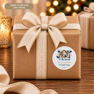 Adesivo Joy to the World Blue Nativity Scene Personalized