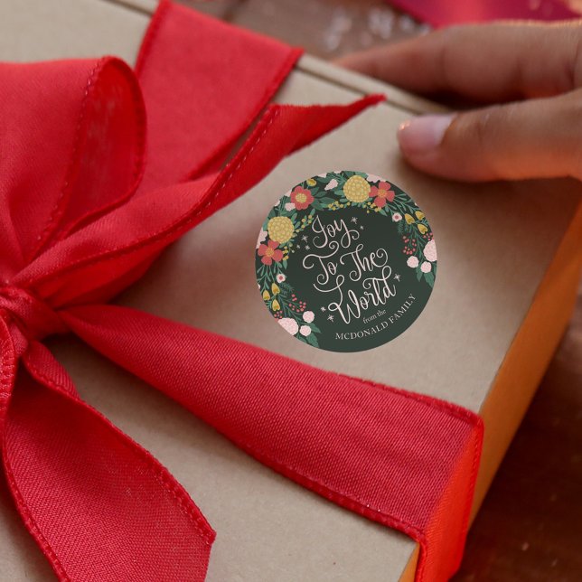 Adesivo Joy To The World Floral Garden Elegant (Joy To The World Floral Garden Elegant Classic green Round Sticker)