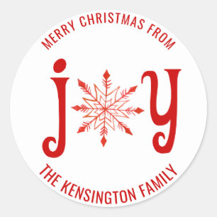 Adesivo Joy Typografia de Natal Envelope Floco de Neve