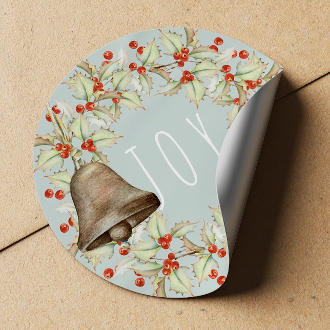 Adesivo JOY Typografia Holly Berries Wreath Blue Christmas (Criador carregado)