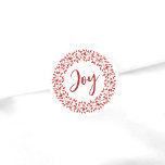 Adesivo Joy Watercolor Roseqs Wreath. Natal<br><div class="desc">Tampão decorativo vermelho e branco minimalista moderno com aquarela e letra caligráfica "Joy". Um belo adesivo para a embalagem de presente de Natal ou para as suas mensagens sazonais. © y.BEE PAPERIE</div>