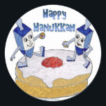 Adesivo Judaica Happy Hanukkah Dançando Dreidels Doughnut<br><div class="desc">Você está vendo The Lee Hiller Designs Collection of Home and Office Decor,  Roupa,  Gifts and Coleções. As Designs incluem Lee Hiller Photoographic e Mixed Media Digital Art Collection. Você pode ver sua fotografia da Nature em http://HikeOurPlanet.com/ e seguir seu blog de caminhada no Hot Primavera National Park.</div>