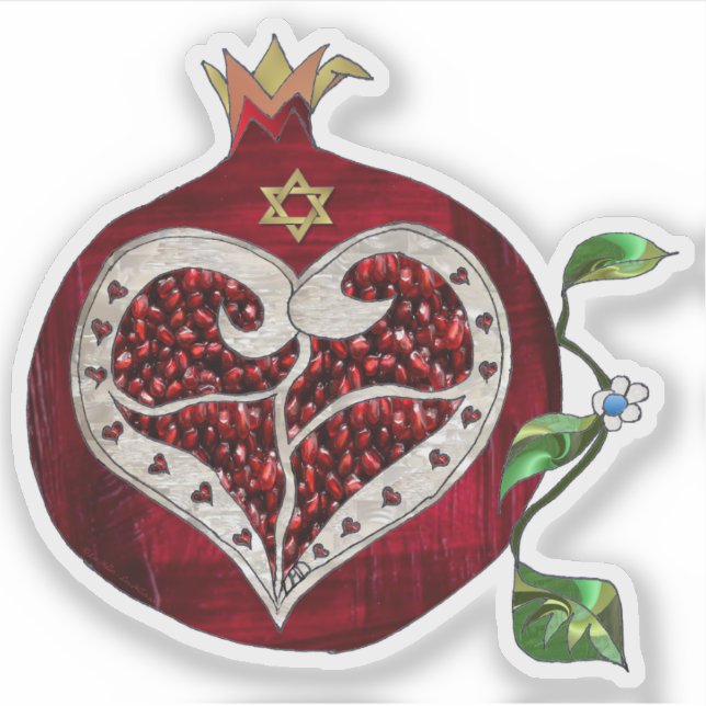 Adesivo Judaica Pomegranate Heart Hanukkah Rosh Hashanah (Frente)