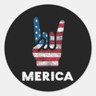 Adesivo Julho Rock Hand Merica Flag America Rocker Men