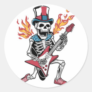 Adesivo Julho Skeleton tocando guitarra Rock E Roll Usa Sk