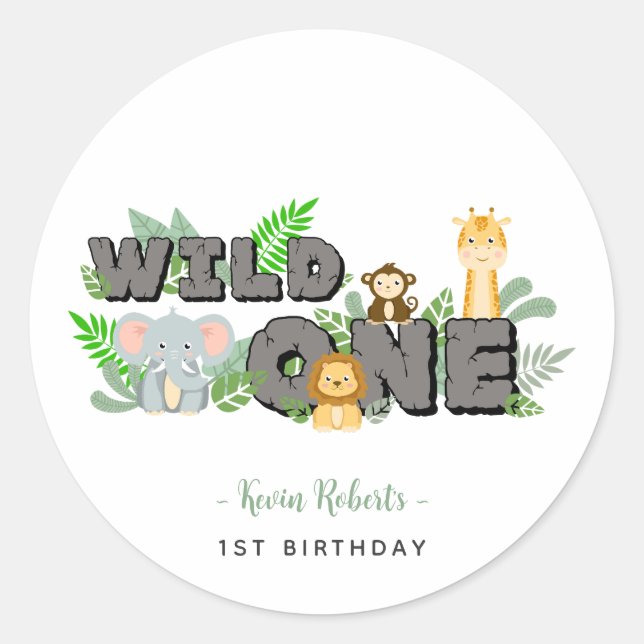 Adesivo Jungle Animal Wild One Party Stickers (Frente)
