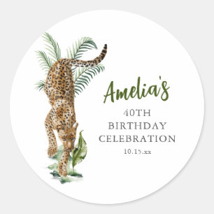 Adesivo Jungle Leopard Aquarela Nome Festa de Aniversário 