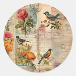 Adesivo Junk Journal Seite mit Blumen + Vögel -