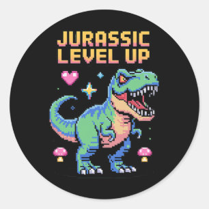 Adesivo Juric Level Up Pixel Dinossauro Retro Gamer 1 