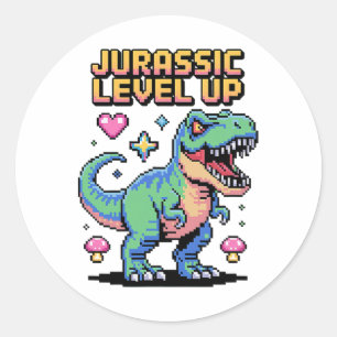 Adesivo Juric Nível Acima Dinossauro Pixel Gamer Retrô 1 