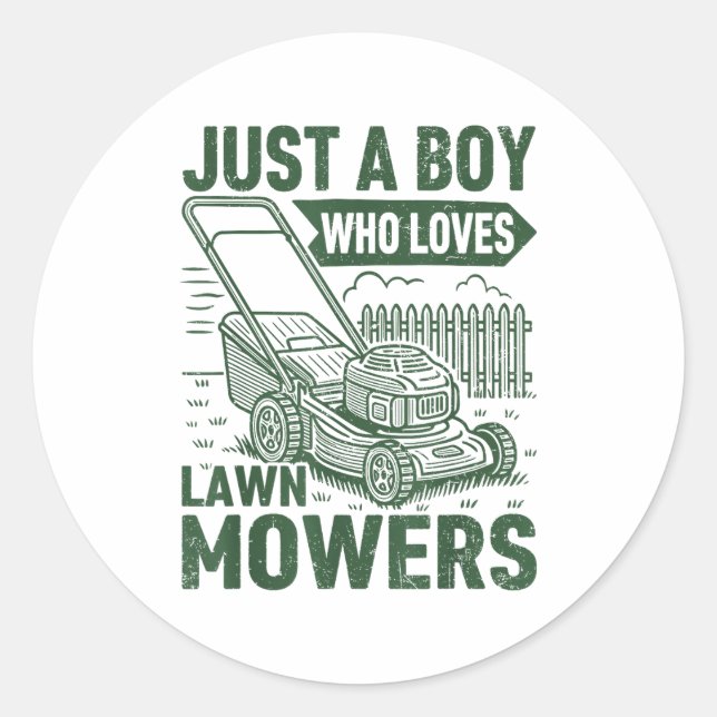 Adesivo Just A Boy Who Loves Lawn Mowers Lawn Garden  (Frente)