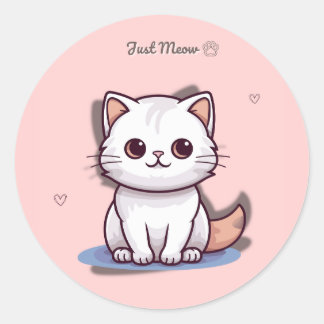 Adesivo Just Meow Cute White Kitten Sticker | Pink Pastel 