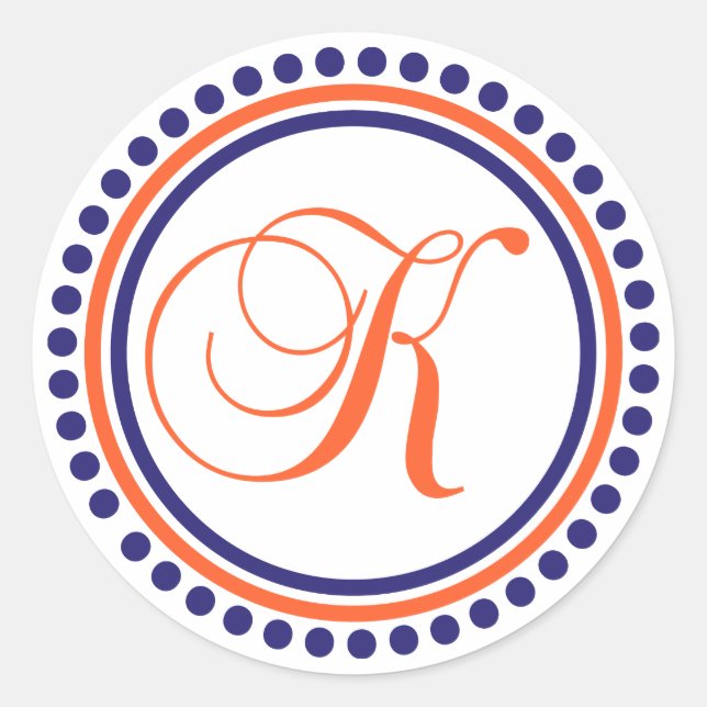 Adesivo K Monograma (Círculo Ponto Azul / Laranja) (Frente)
