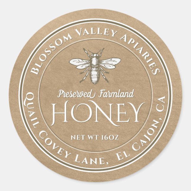 Adesivo Kaft Honey Label White Vintage Bee (Frente)