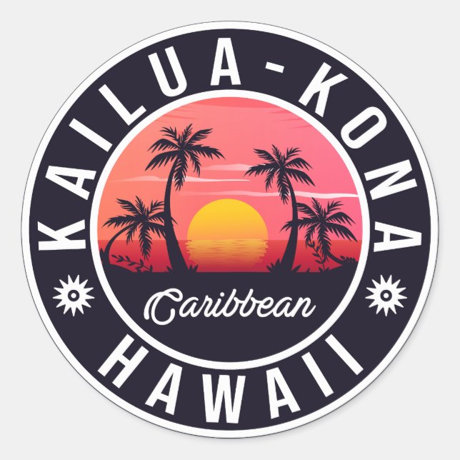 Adesivo Kailua Kona Hawaii Retro Sunset 60 Souvenirs (Frente)