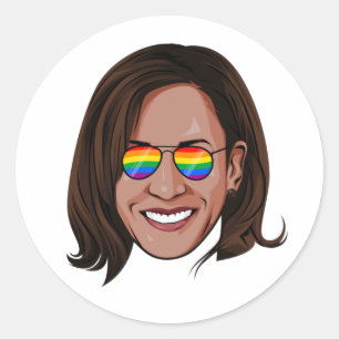 Adesivo Kamala Harris - Cabeça com Aviadores Arco-Íris