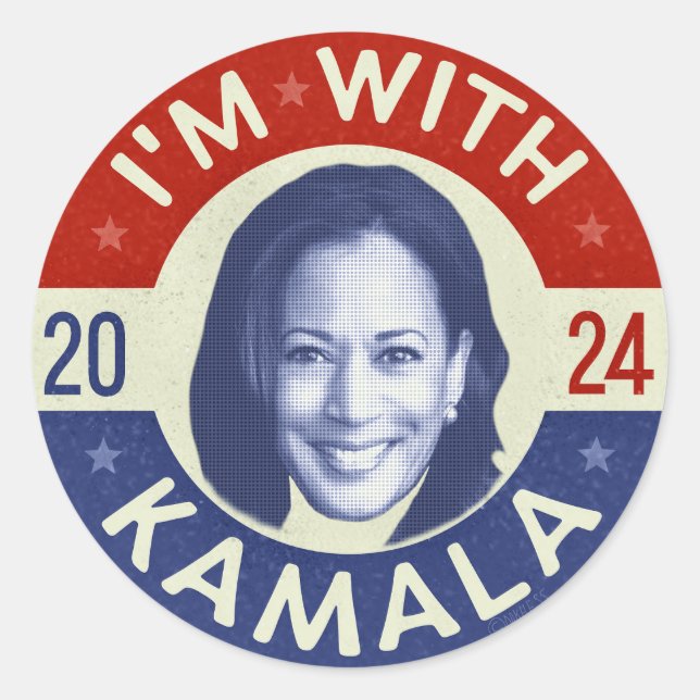 Adesivo Kamala Harris Presidente 2024 Foto Retro Democrata (Frente)