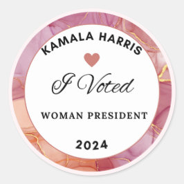 Adesivo Kamala Harris Sticker. Arredondada. Cor Rosa.