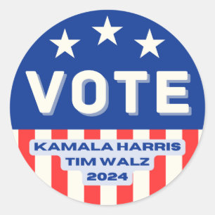 Adesivo Kamala Harris - Tim Walz 2024. Arredondada