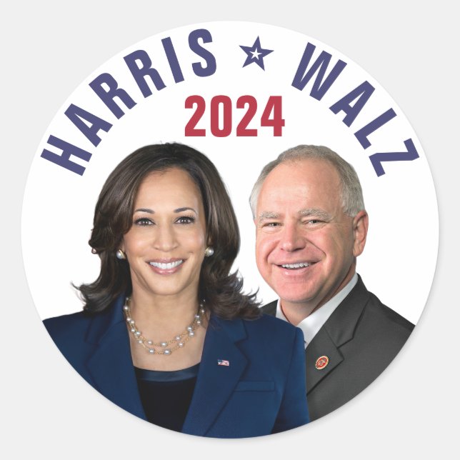 Adesivo Kamala Harris Tim Walz 2024 Presidente Vice Fotos (Frente)