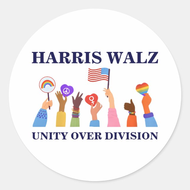 Adesivo Kamala Harris Tim Walz Unity Over Division (Frente)